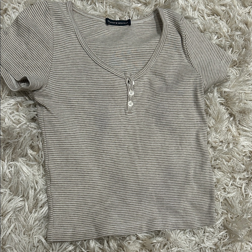 Brandy Melville Beige Striped Short Sleeve Tee